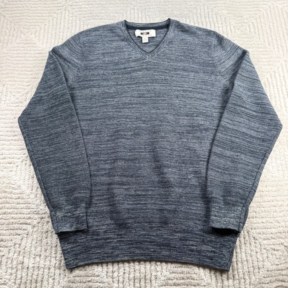 Joseph Abboud V Neck Sweater Men M Blue Space Dye Pullover Old Money Work Office